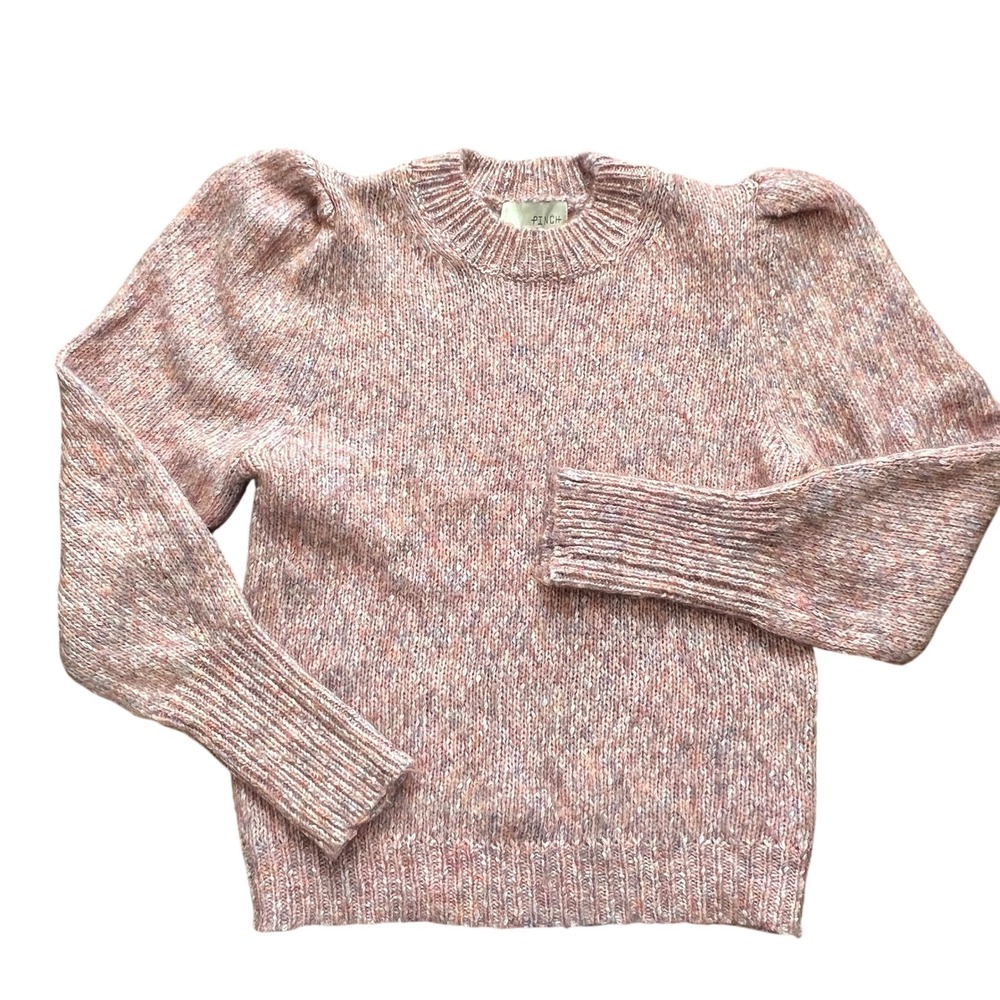 PINCH Marled Speckled Pink Puff Sleeve Knit‎ Sweater Womens S Cabin Cozy Preppy